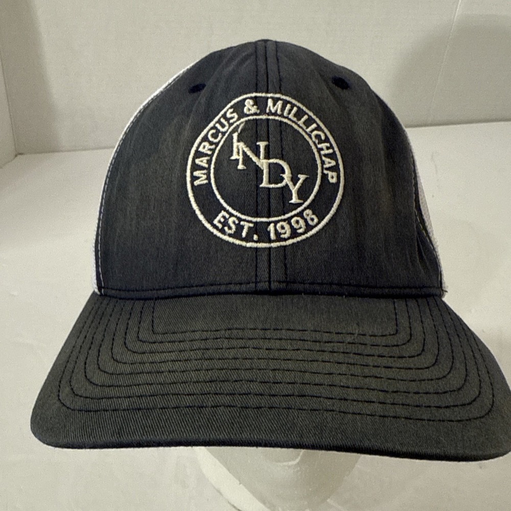 Gray & White Indy Business Strapback Trucker Hat One Size Distressed Mesh Back